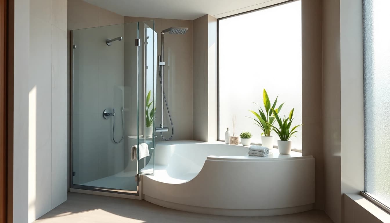 Genießen Sie die sonni Duschkabine in einem modernen Badezimmer, das Ruhe und Eleganz ausstrahlt.