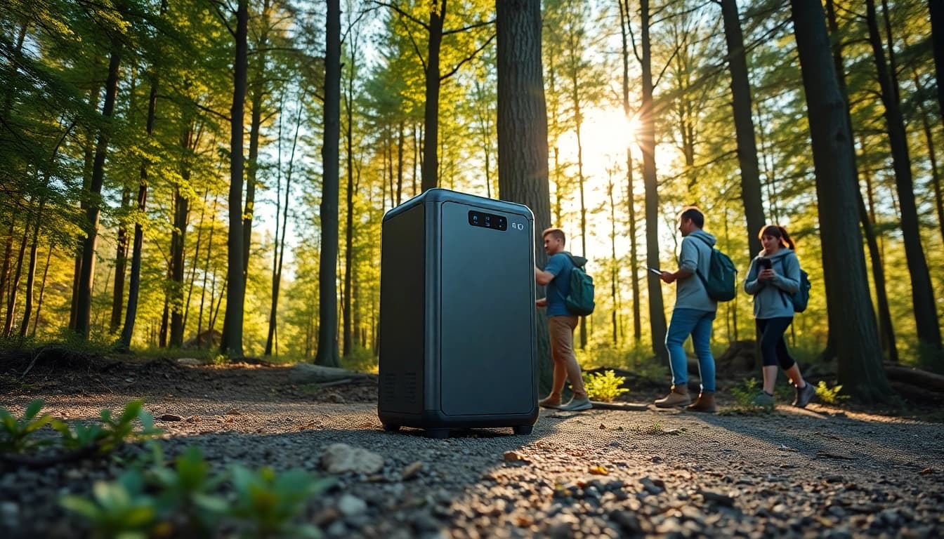 EcoFlow power station in use by hikers outdoors, showcasing its portable charging capabilities.