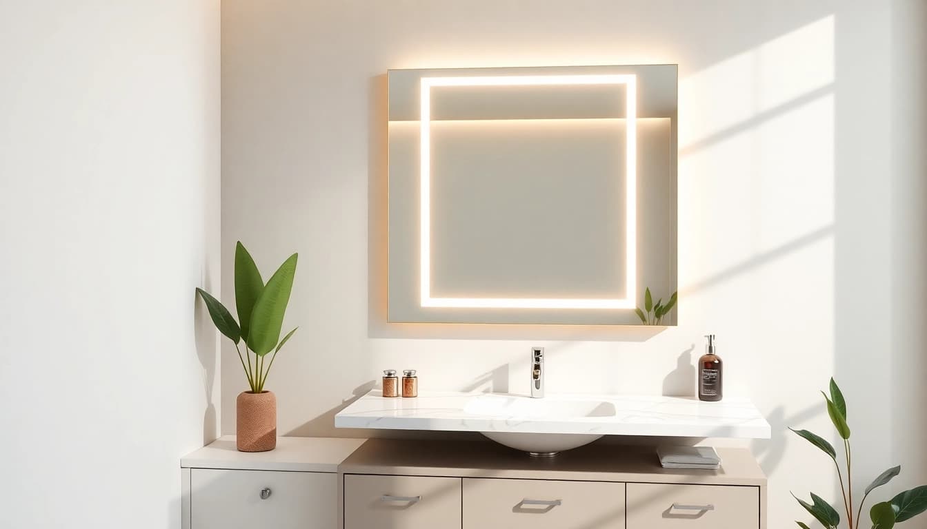 Stylish elegant led mirror illuminating a modern bathroom, reflecting sophistication and design.