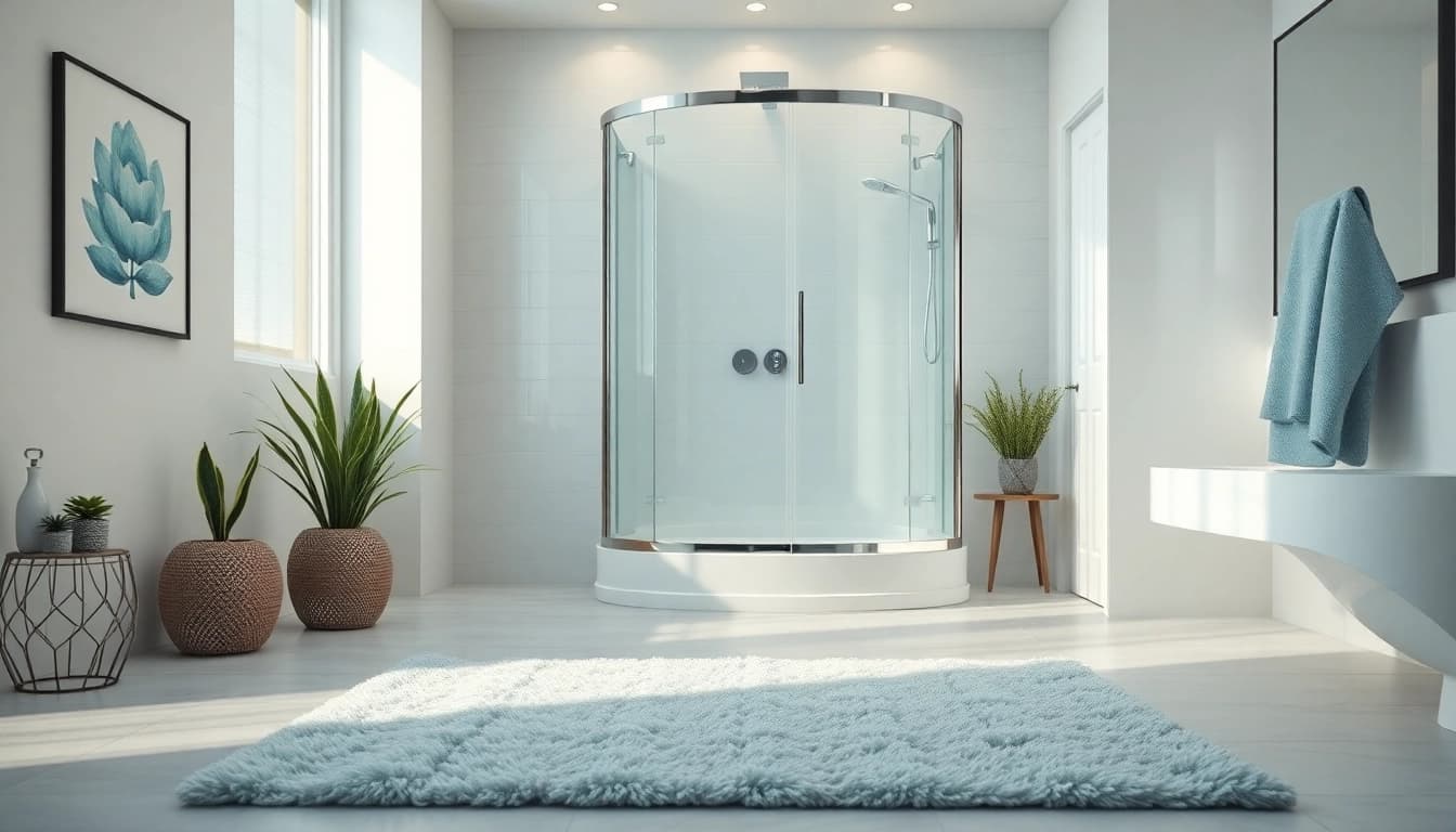 Duschkabine 80x80 in modernem Badezimmer mit eleganten Details und sanften Farben.