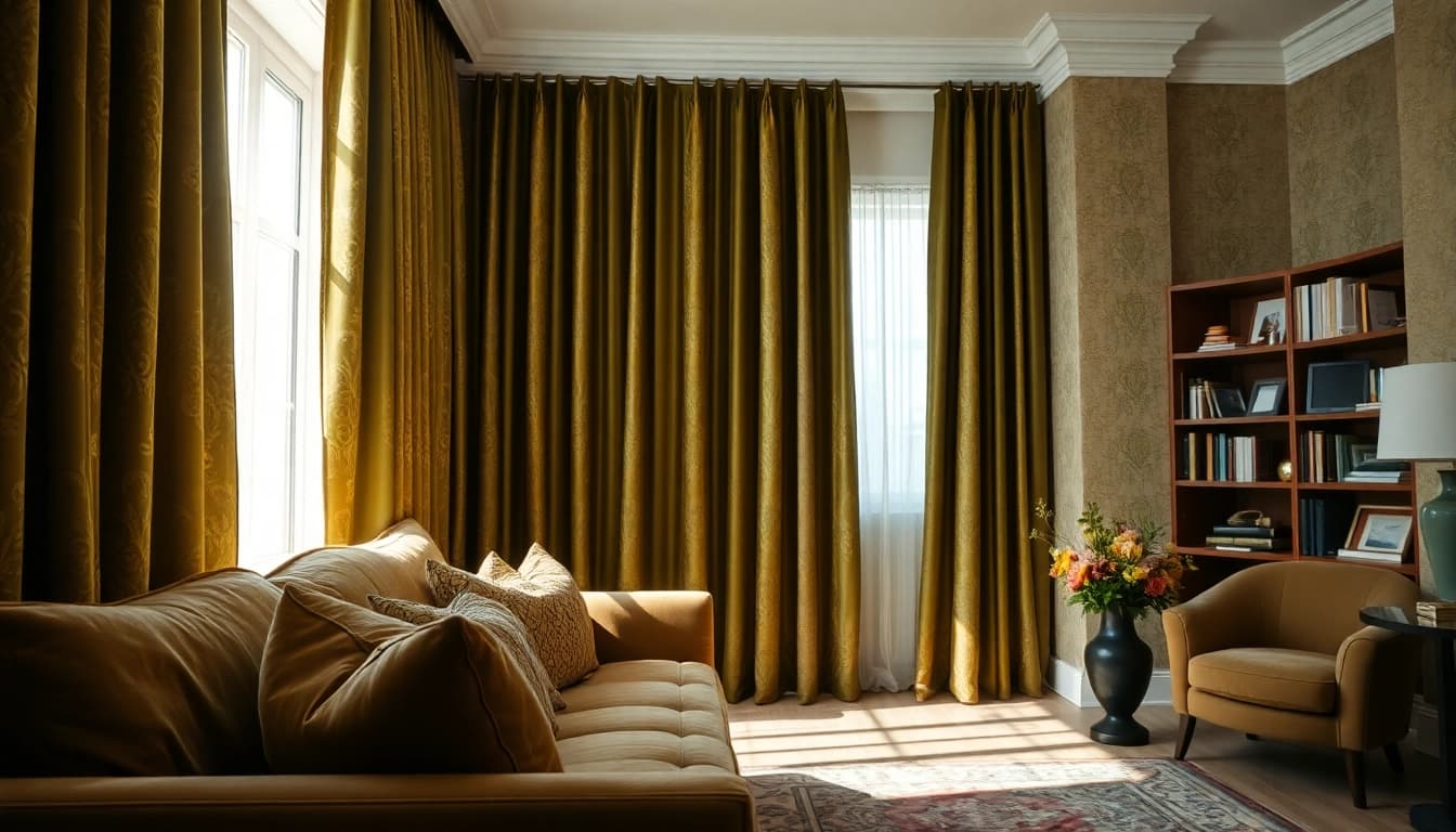 Ervaar de luxe van dikke gordijnstof die de lichtinval in de woonkamer verzacht.