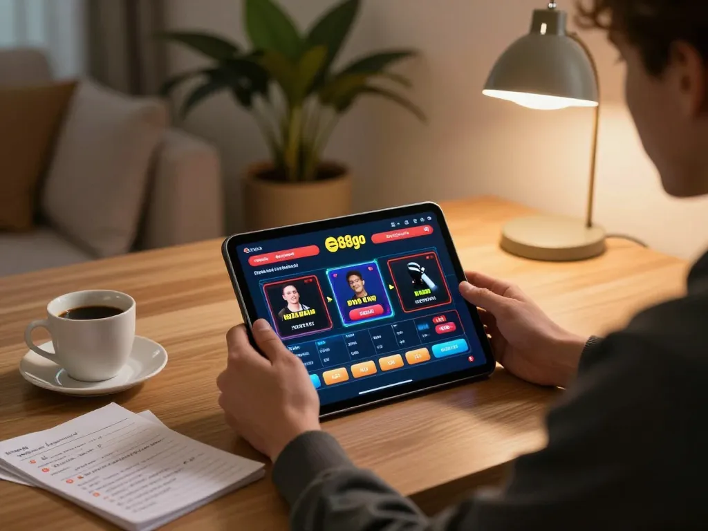 Engaging in online gaming at home with the ee88go platform, showcasing a cozy atmosphere
