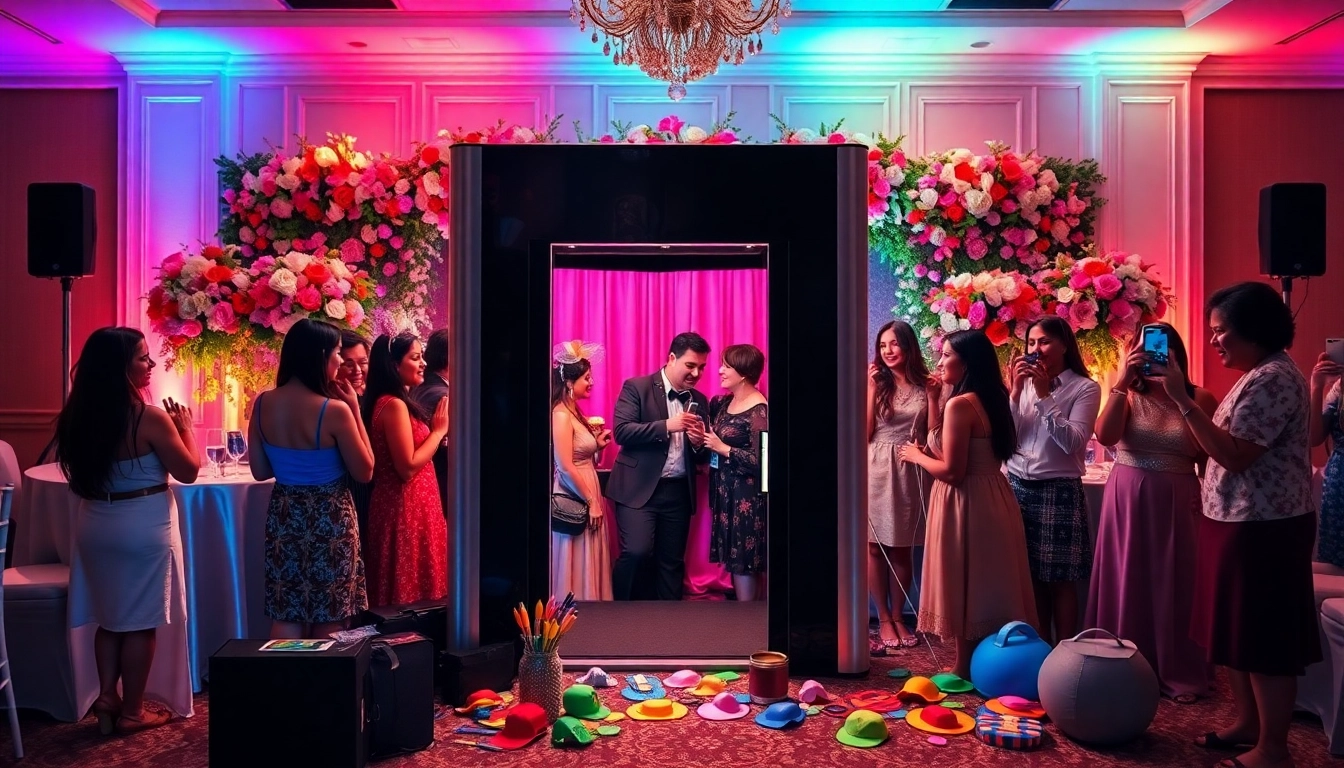 Engaging photo booth rental experience for guests at a lively wedding celebration.