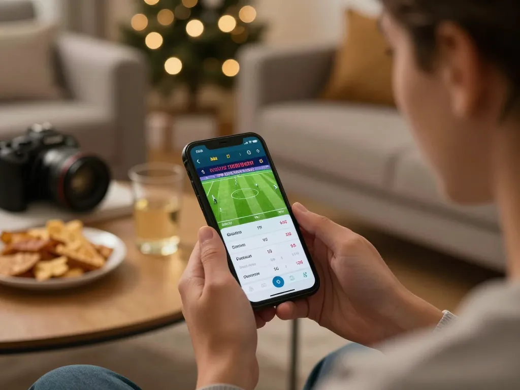Active betting on keo nha cai during a football match in a cozy living room setting.
