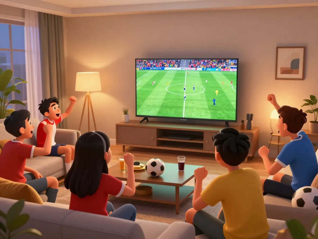 Fans celebrating xem truc tiep bong da in a lively living room watching a football match together