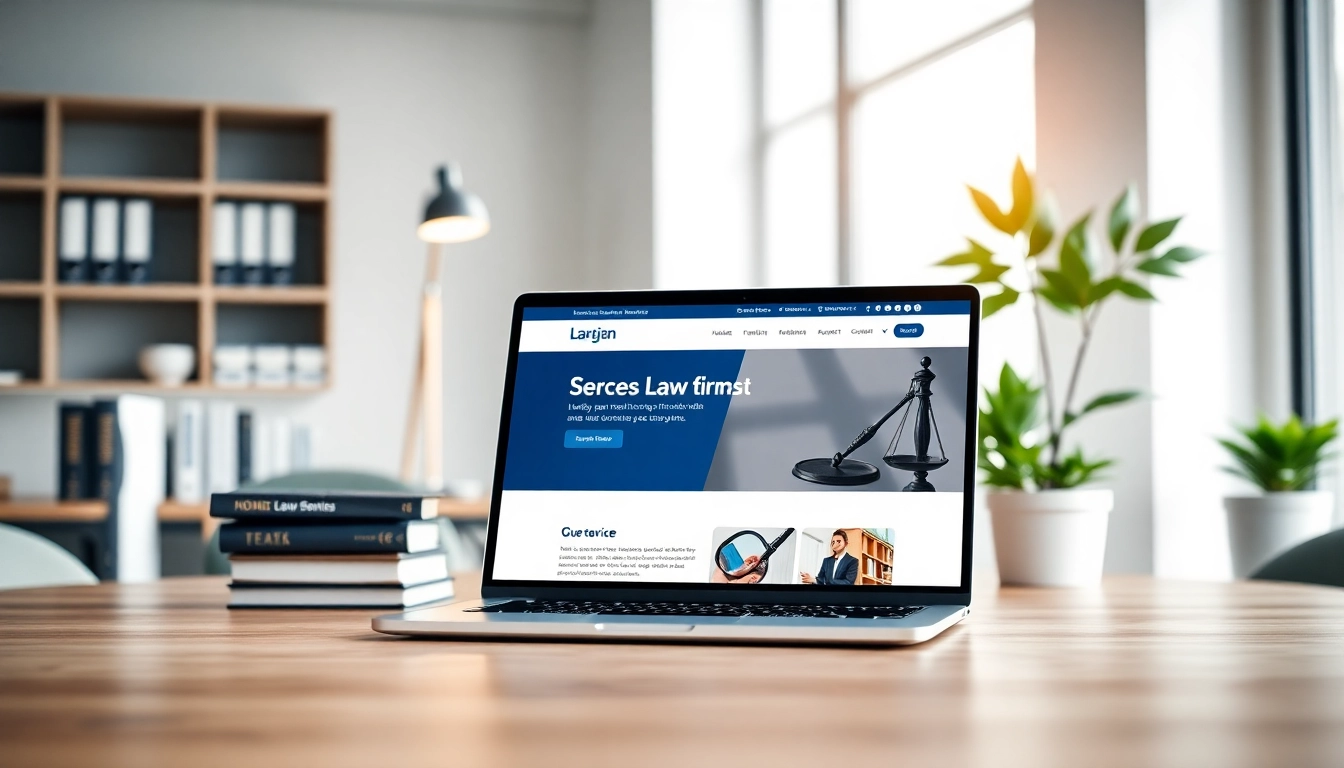 Showcasing Website Design for Law Firms on a sleek laptop in a modern office environment.