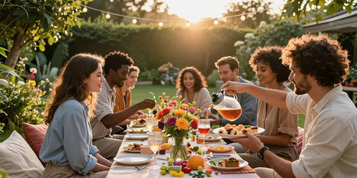 Group enjoying drinks and food at a vibrant outdoor gathering, illustrating entertaining blogs.