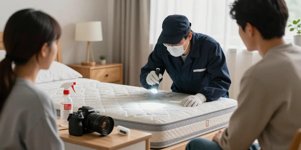 Effective bed bug pest control in a cozy home setting with an exterminator inspecting a mattress.