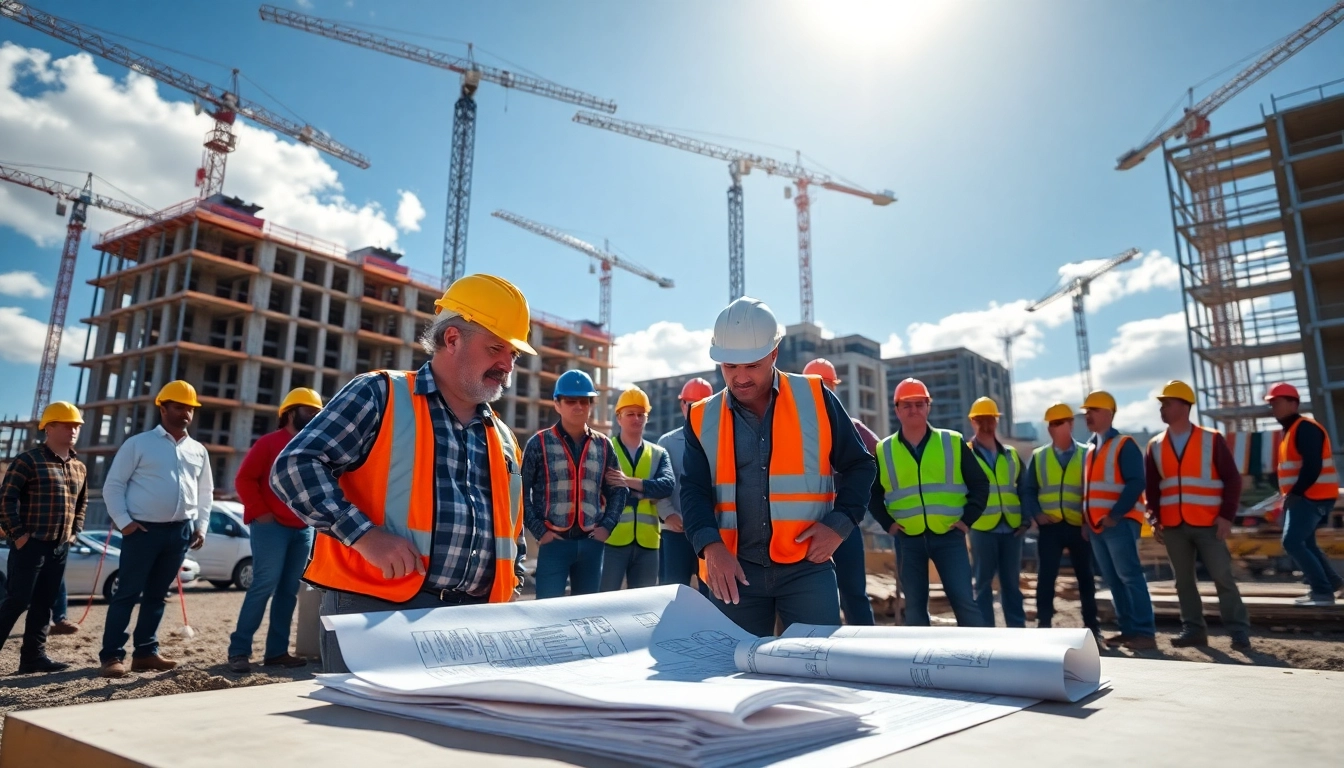 New Jersey Commercial General Contractor managing a construction site with a team, showcasing teamwork and professionalism.