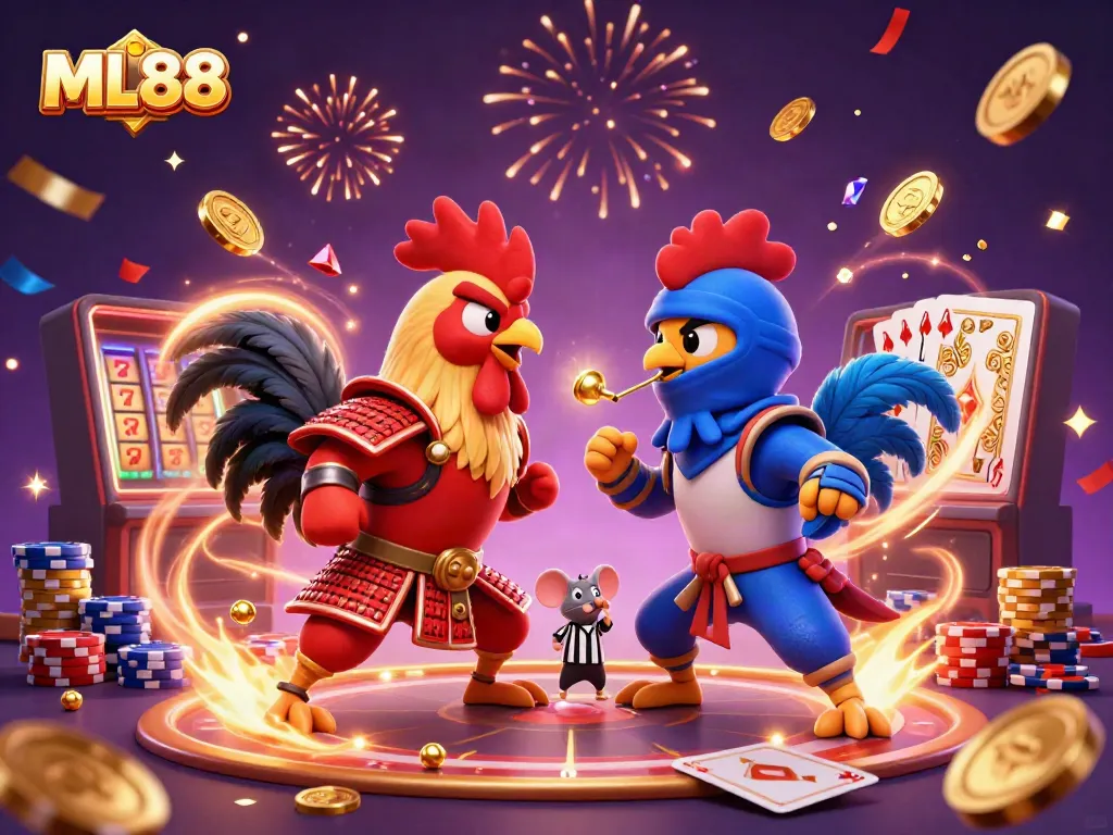 Engage in thrilling battles at ML88 with 3D fighting roosters and dynamic casino elements