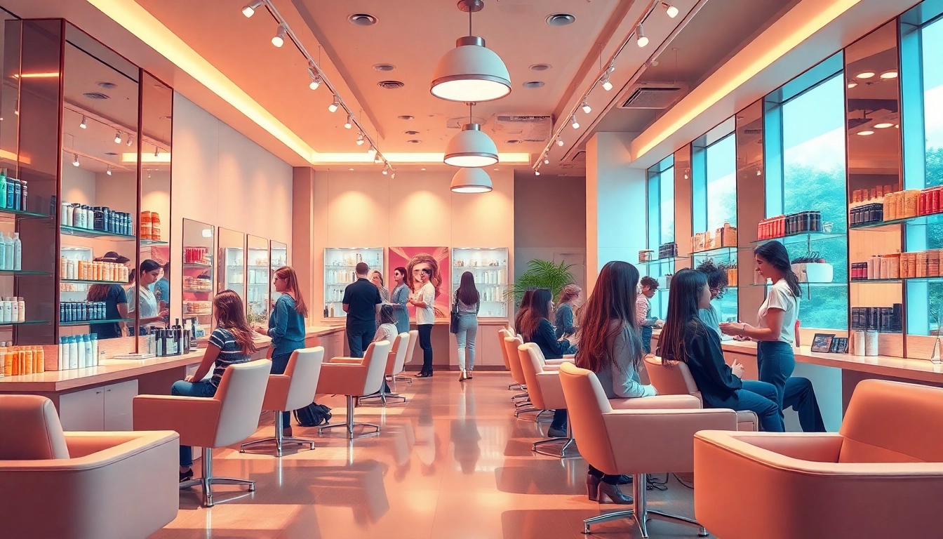 Vibrant modern hair salon interior emphasizing 'frisør nær mig' with professional hairstylists and inviting ambiance.