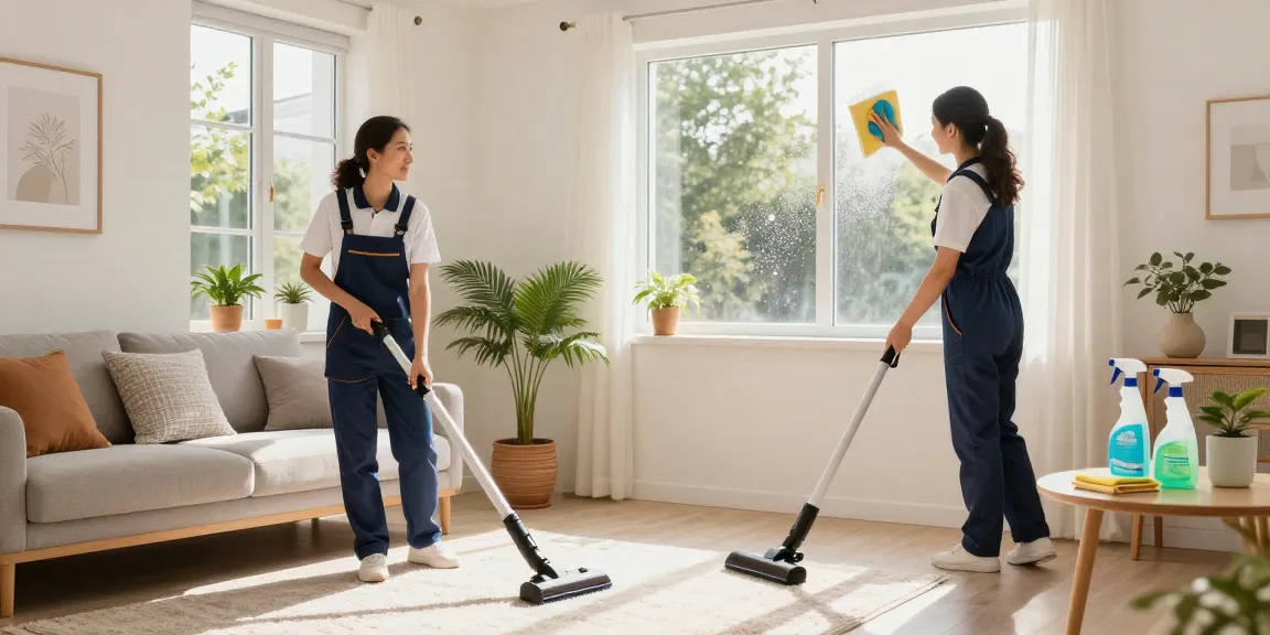 Professional cleaning team at work in a bright living room, showcasing putzinstitute bern services.