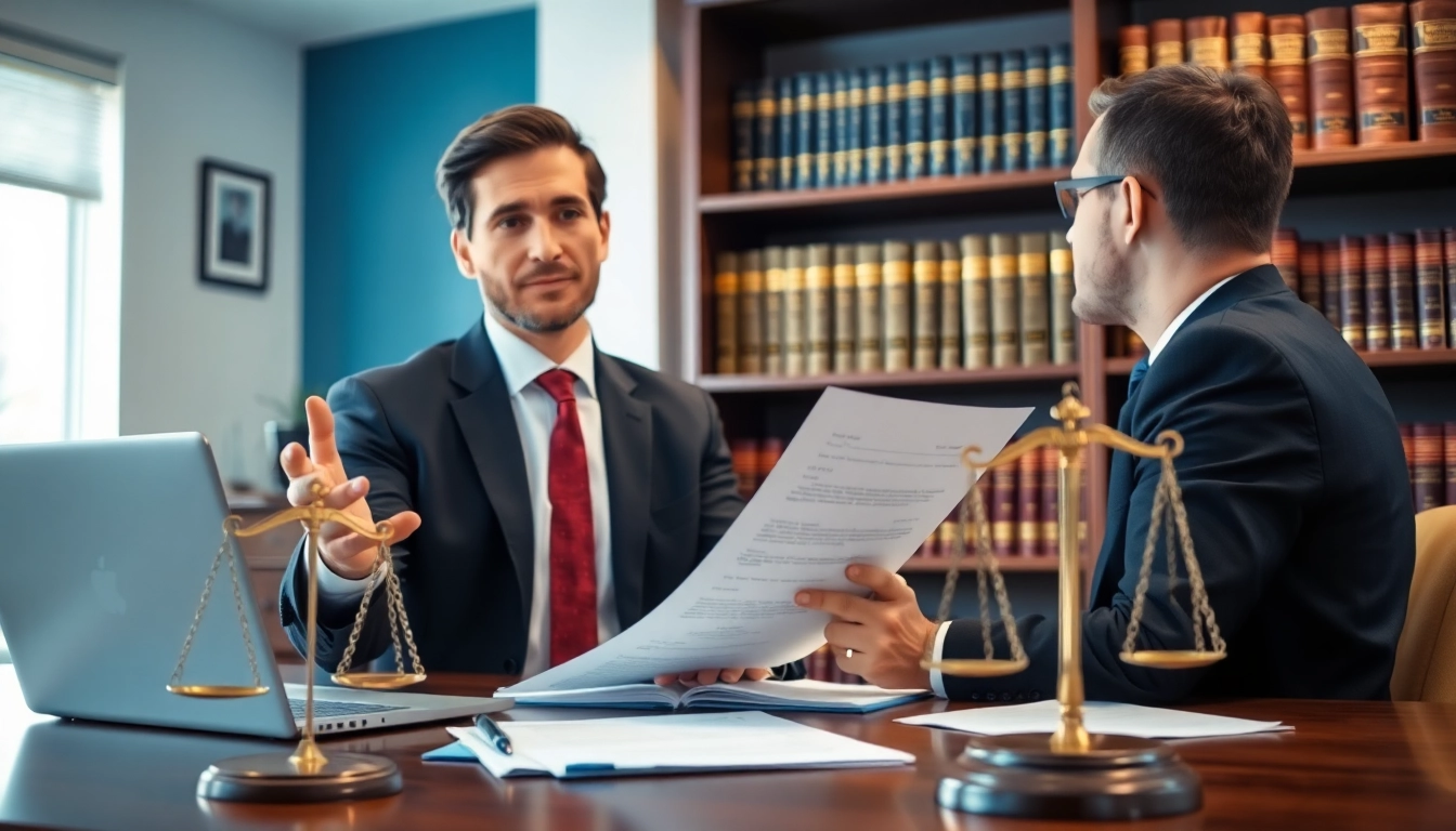 Clearwater truck accident lawyer advising a client in an office setting with legal documents.