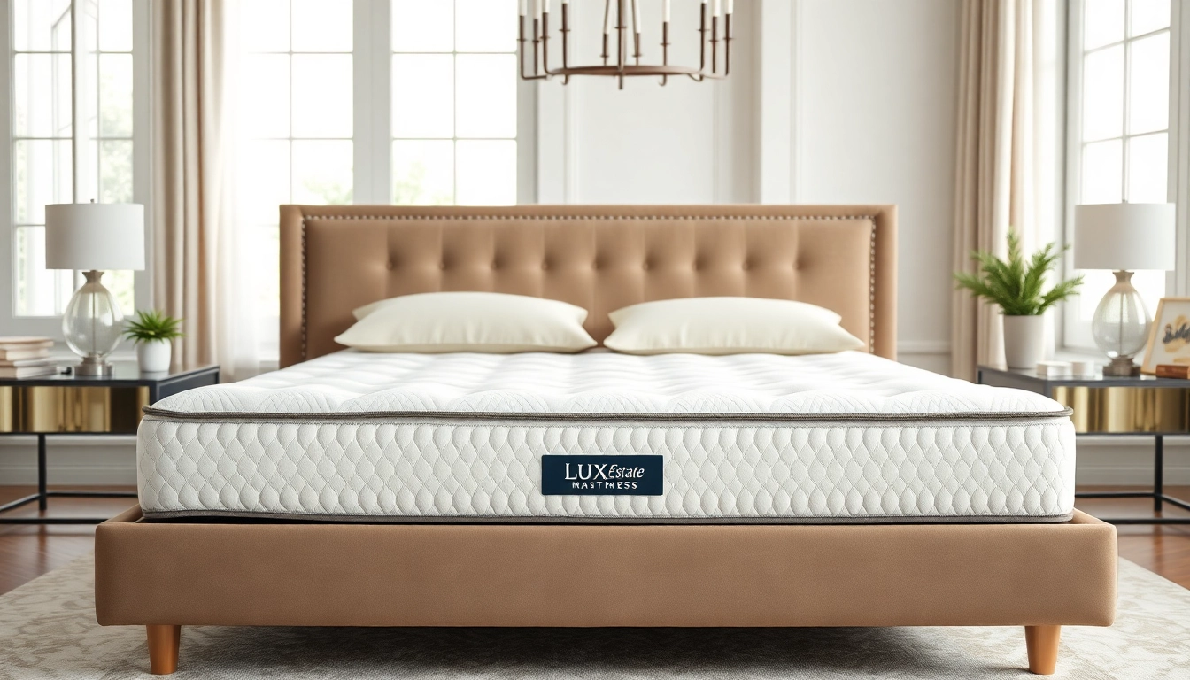 Showcase lux estate mattress in a stylish bedroom with elegant decor and natural light.
