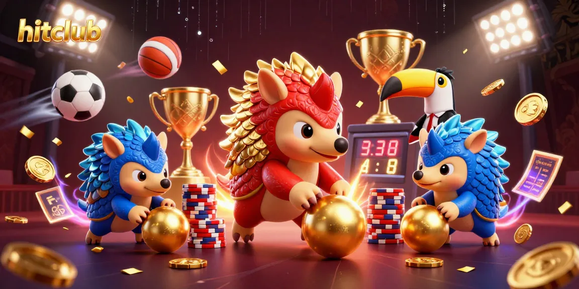 Engage with hitclub's dynamic gaming scene featuring pangolins amid vibrant casino elements.