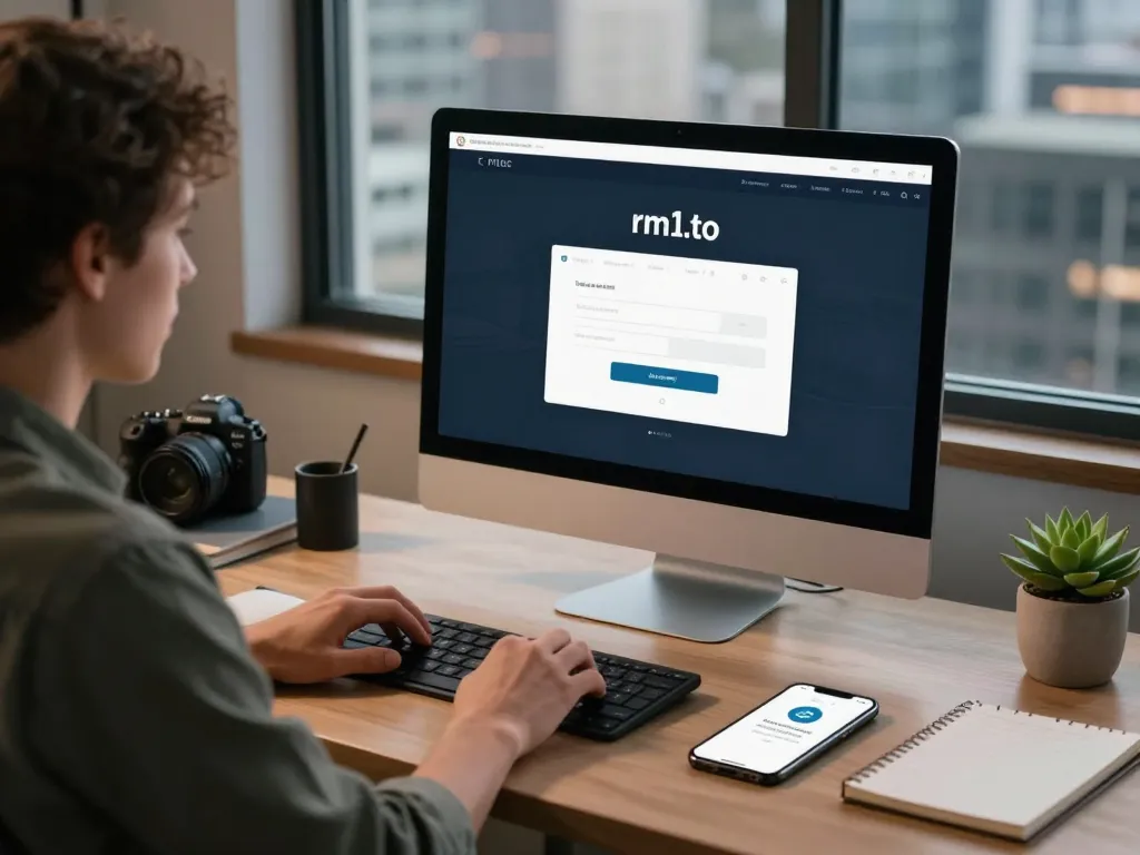 Accessing rm1.to login on a modern desktop setup with security features.