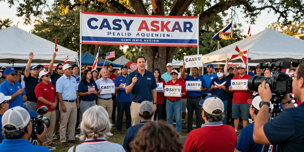 Casey Askar addressing enthusiastic supporters at a campaign rally in Florida.