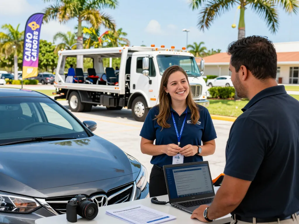 Friendly cash for cars Estero service, showcasing customer satisfaction and free online quotes.