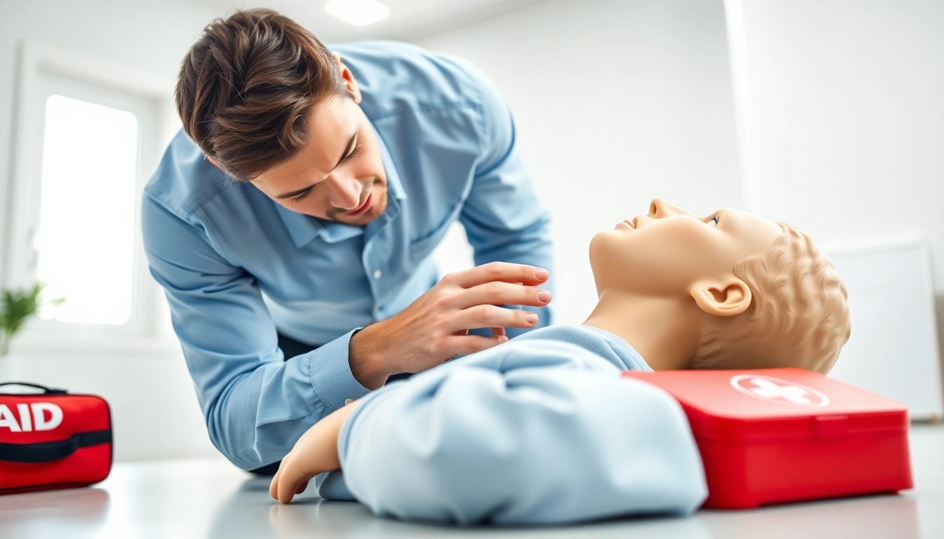 Demonstration of using a choking device in a first aid training session.