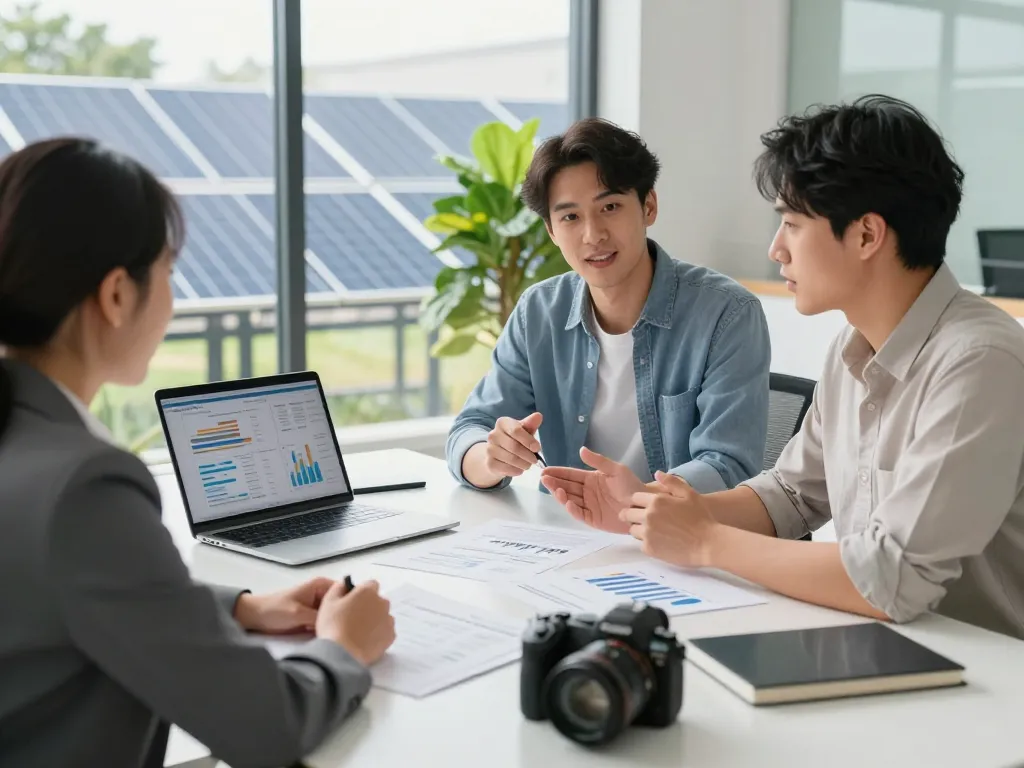 PPA Vertrag Solarenergie consultation meeting with solar energy expert and business owner.