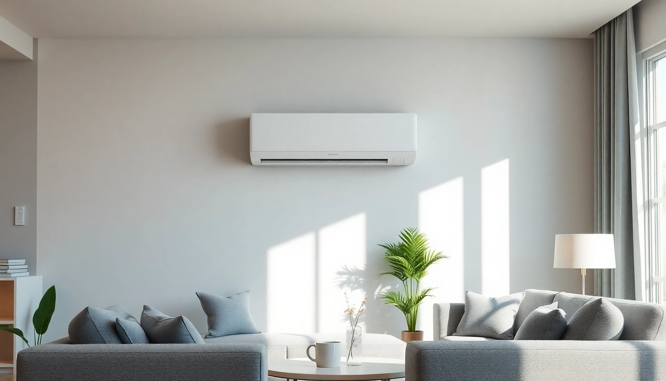 Showcase a Mitsubishi mini split ac unit in a chic living room with contemporary decor.