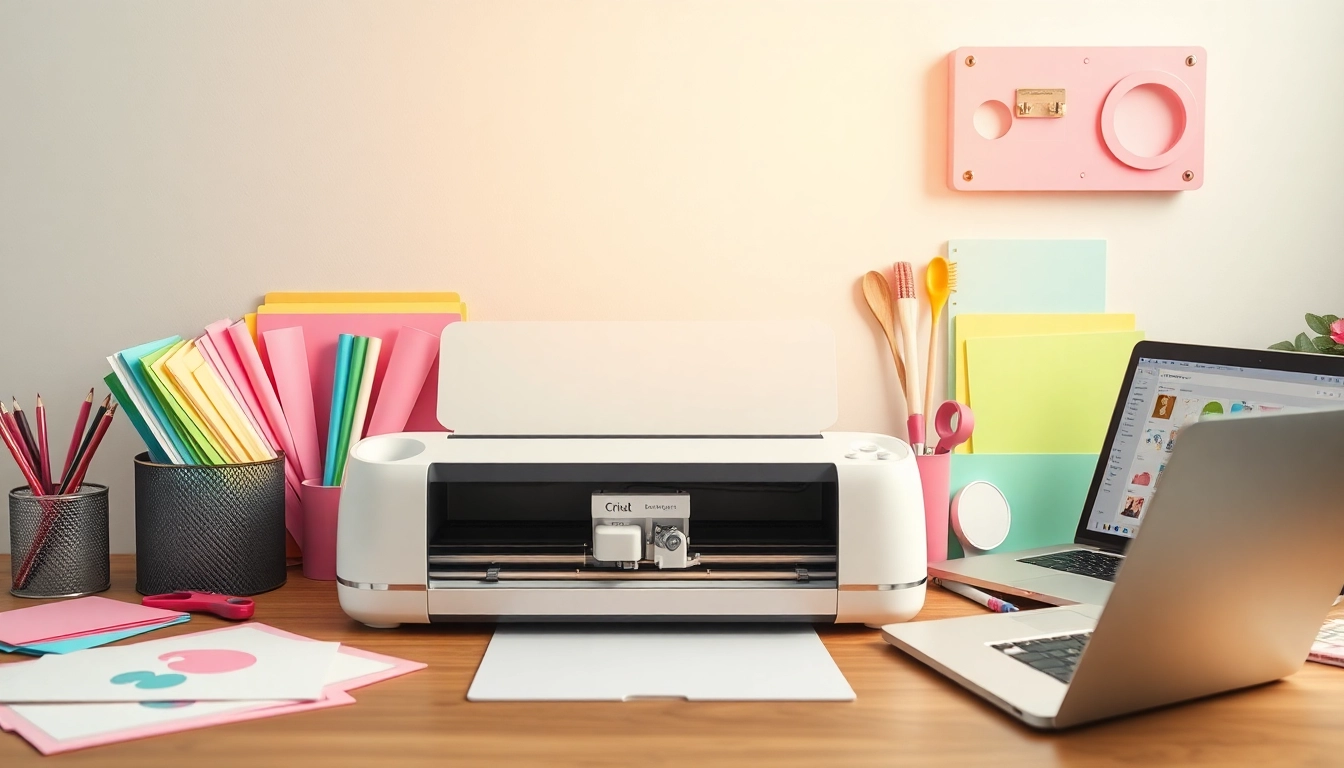 Cricut for beginners in a creative workspace with colorful crafting materials and tools.