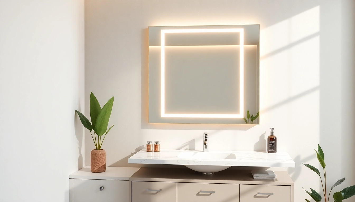 Stylish elegant led mirror illuminating a modern bathroom, reflecting sophistication and design.
