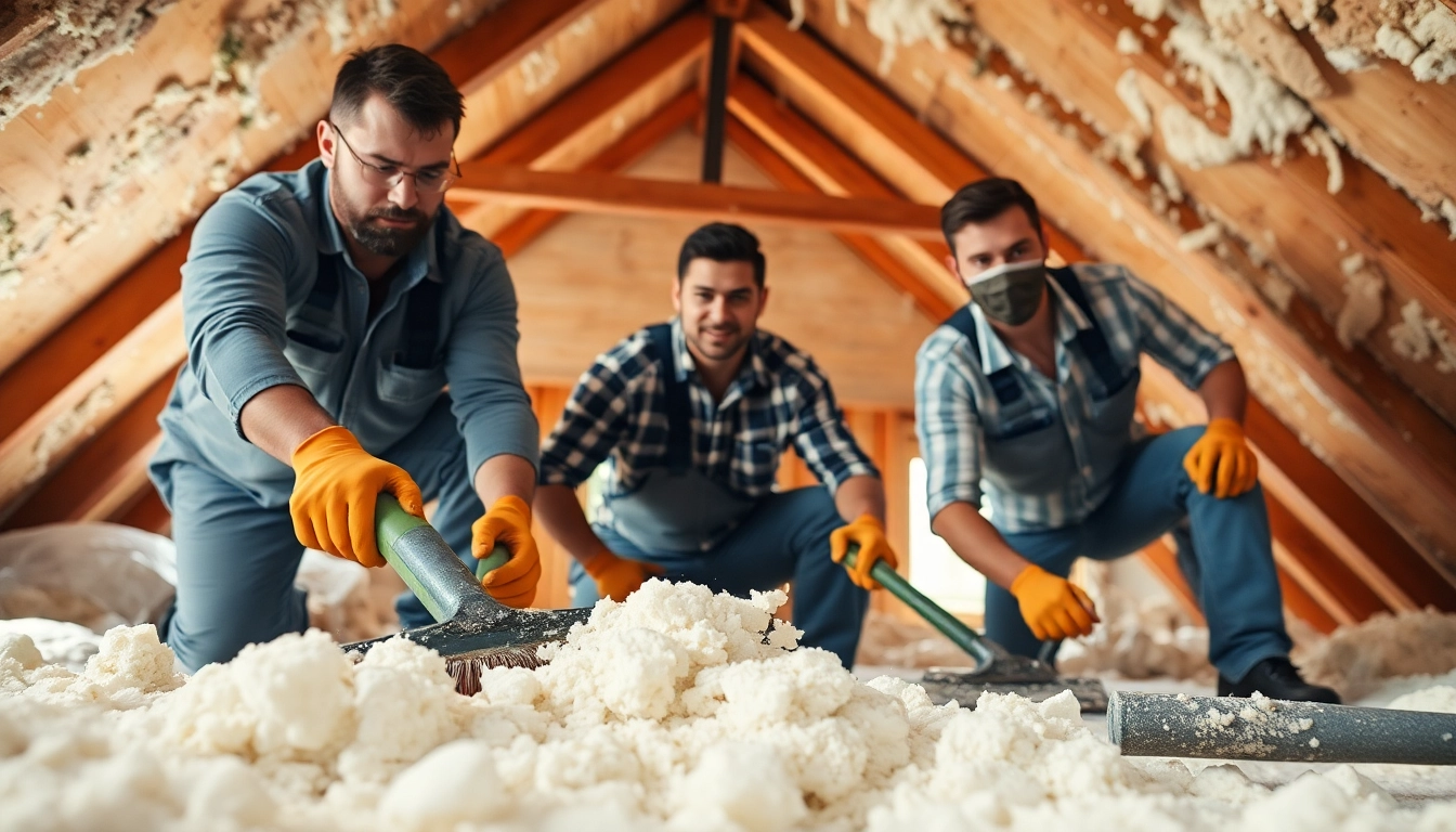Efficient spray foam removal companies in action, cleaning an attic with foam debris.