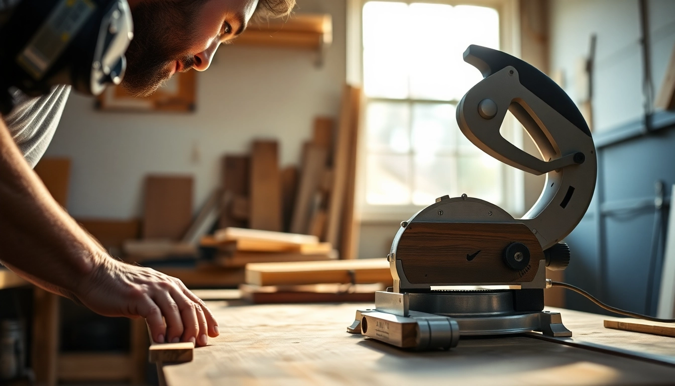Craftsman expertly utilizing a hand miter saw for precision cuts, highlighting woodworking details.