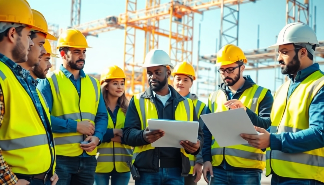 Engaging construction site safety training session highlighting teamwork and safety practices.