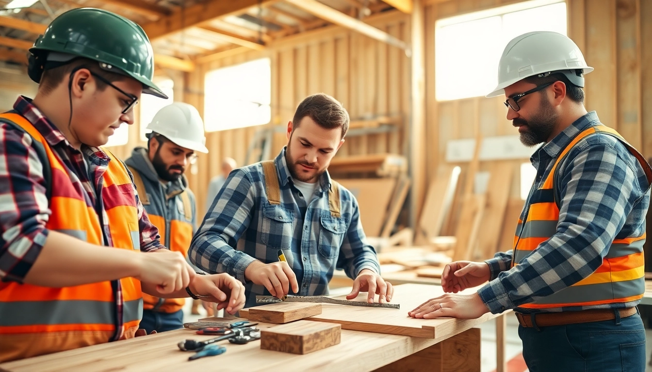 Apprentices learning skills during a contractor apprenticeship at a bustling job site.